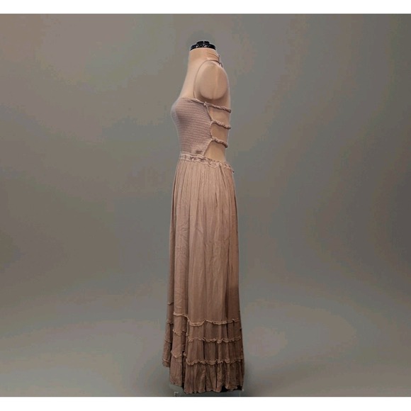 R. Vivimos Womens Sz M Smock Halter Maxi Dress Coastal Cowgirl Boho  Open Back - Picture 2 of 9